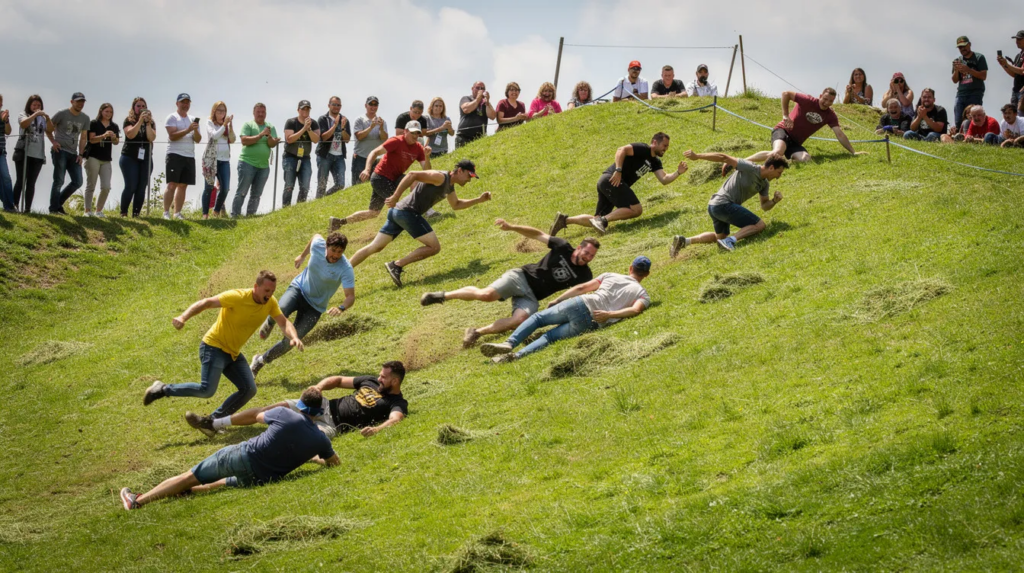 Außergewöhnliche Sportarten: Von High Heels Runs bis Kin-Ball 3 Käserollen in Cooper's Hill