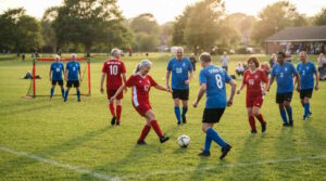 Walking Football: Gehfußball als schonende Fußballvariante 1 Das Bild zeigt mehrere Senioren bei einem Walking Football Spiel.